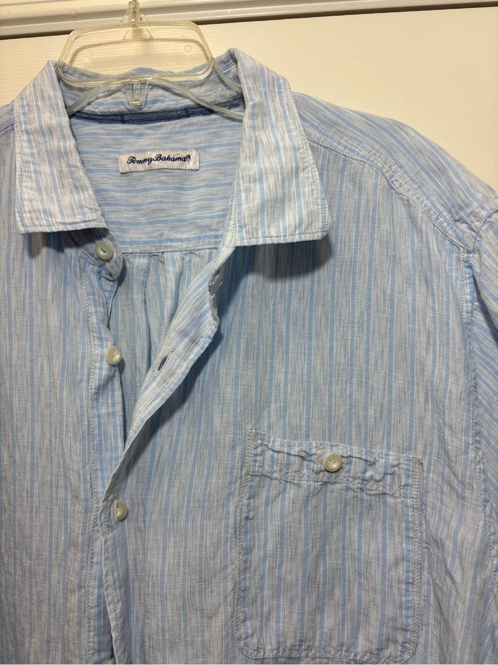 Tommy Bahama mens 2XLT XXLarge Tall blue stripe short sleeve linen blend shirt
